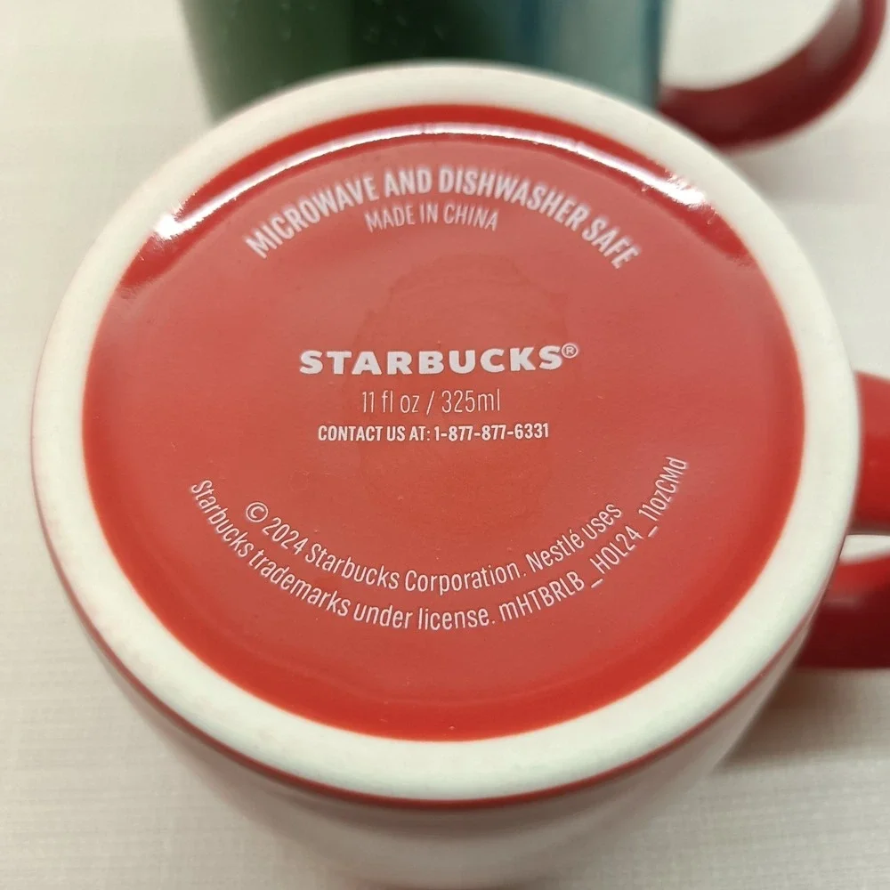 Starbucks 2024 Christmas Holiday Mug Set Green Red Marbled 11oz Coffee Tea Cocoa